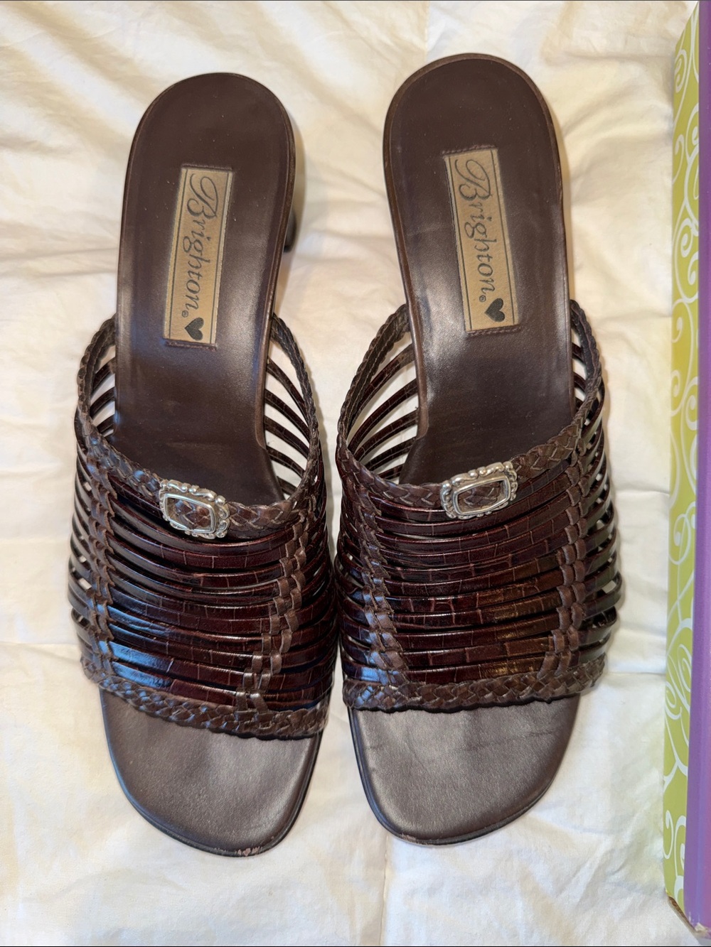 Brighton Freddie Dark Brown Woven Leather Slide Mules